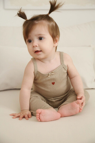 Baby Strappy Dress with Heart Embroidery - Tights Set - 2