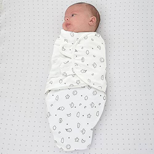 Baby Swaddle Wearable Sleeping Wrap Boys Girls Bag Blanket Adjustable Baby Care Soft Baby Blankets Set (White, One Size) - 44