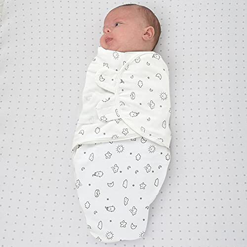 Baby Swaddle Wearable Sleeping Wrap Boys Girls Bag Blanket Adjustable Baby Care Soft Baby Blankets Set (White, One Size) - 30