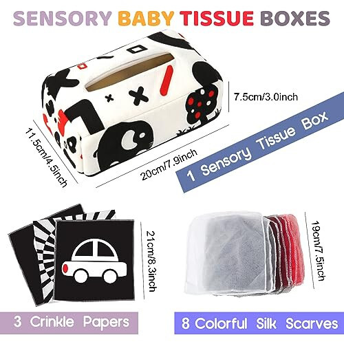 Baby Toys 6 to 12 Months - Baby Tissue Box Toy - Montessori Toys for 1 Year Old, Soft Stuffed & High Contrast Crinkle Infant Sensory Toys, Girls & Boys Early Learning Toys, Toddler Travel Toys, Baby Gifts - 7