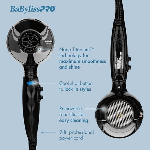 BaBylissPRO Hair Dryer, Nano Titanium Portofino 2000-Watt Blow Dryer, Hair Styling & Appliances - 2