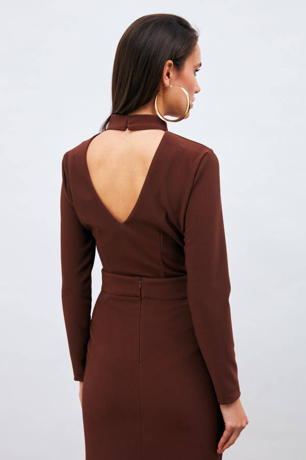 Back Detailed Bodysuit Blouse - Brown - 14