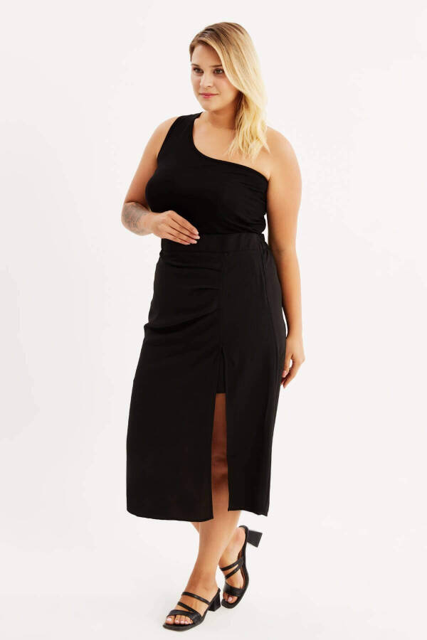 Back Elastic Waist Pleated Midi Skirt - 2