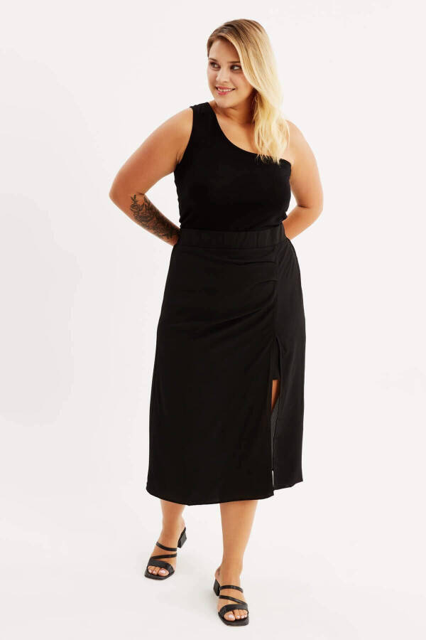 Back Elastic Waist Pleated Midi Skirt - 3