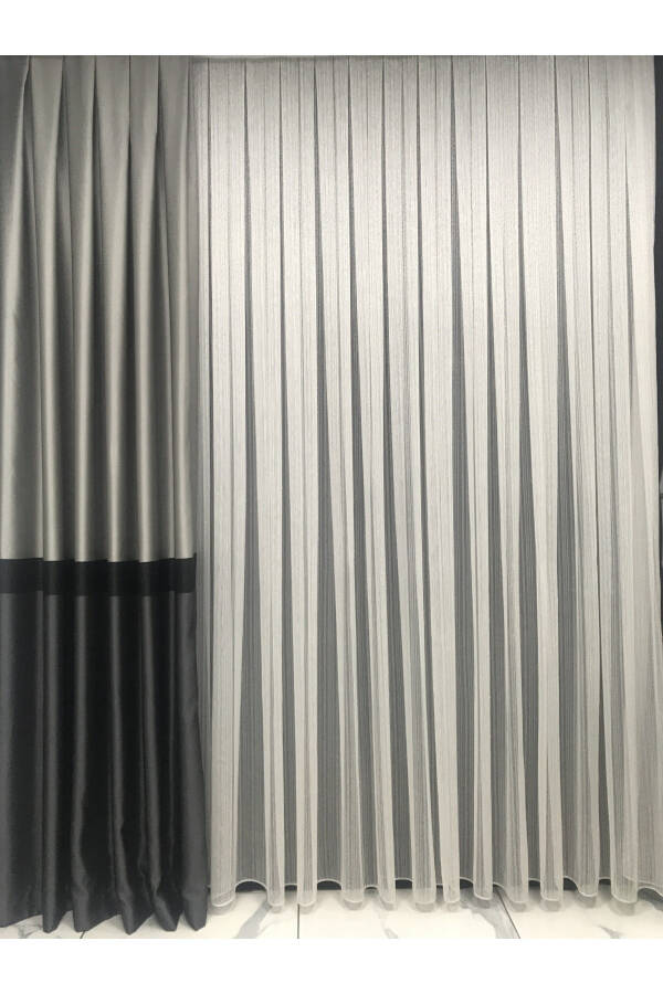 Backdrop Panel Curtain Anthracite-Silver Base Black Stripe (Medium Pleat 1/2.5) - 16