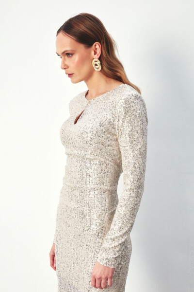 Backless Sequin Dress - LIGHT BEIGE - 6