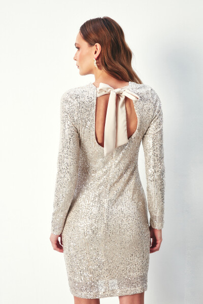 Backless Sequin Dress - LIGHT BEIGE - 16