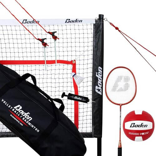 Baden Şampiyonlar Voleybol/Badminton Taşınabilir Kombine Set, 4 Raket + 3 Top + Sınır Çizgisi + Voleybol + Pompa + Taşıma Çantası - 5