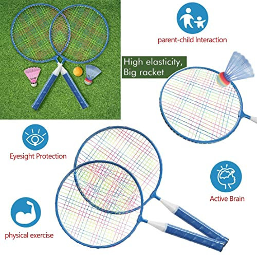 Badminton Rackets for Children, 12 in 1 Shuttlecocks Racquet Sports Set w/Lightweight Carrying Bag for Kids Professionals Beginner Players Indoor Outdoor Sport Game - 4