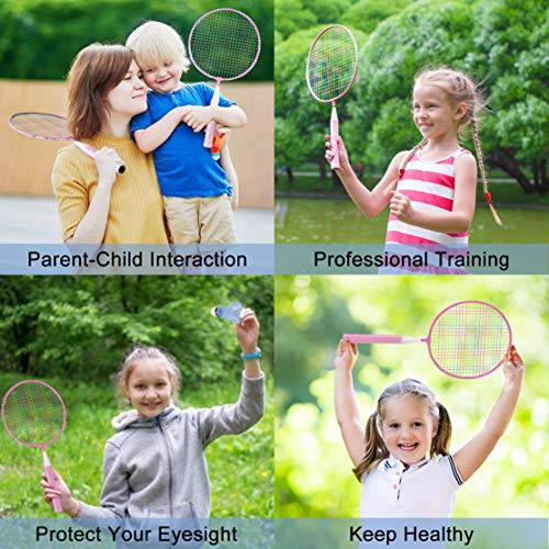 Badminton Rackets for Children, 12 in 1 Shuttlecocks Racquet Sports Set w/Lightweight Carrying Bag for Kids Professionals Beginner Players Indoor Outdoor Sport Game - 2