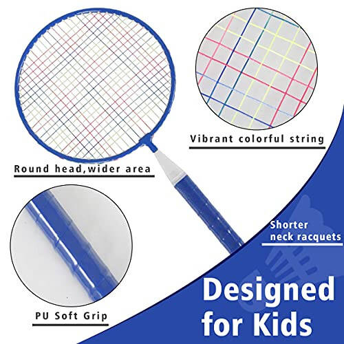 Badminton Rackets for Kids, Lightweight Badminton Racquet Game Set with Birdies, Table Tennis Balls and Carry Bag for Outdoor Indoor Sport - 4