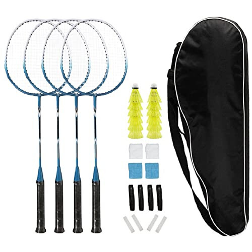 Badminton Rackets Set of 4 for Backyard Sports Adults Family Racquets Game with 12 Shuttlecocks, 4 Replacement Grips, 4 Wristbands and Carrying Bag - 1