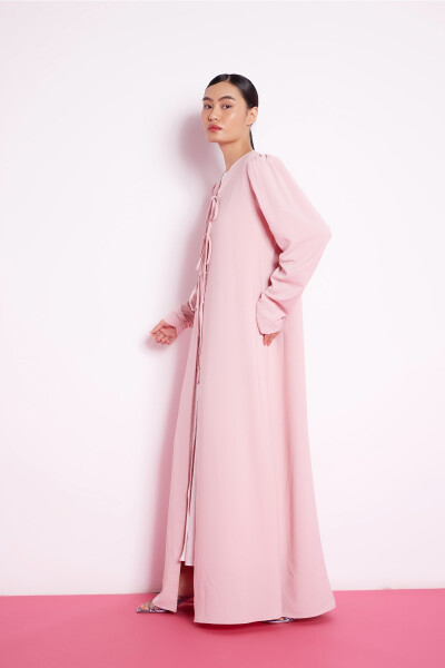 Bağcık Detaylı Abaya Açık Pembe - 3