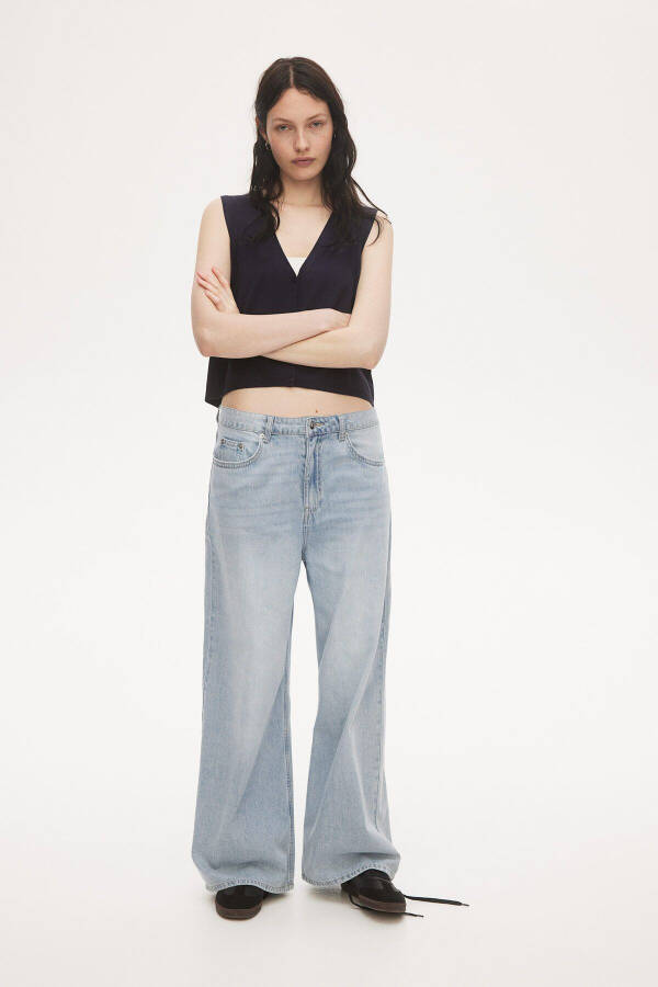 Baggy Wide Leg Low Rise Jeans - 1