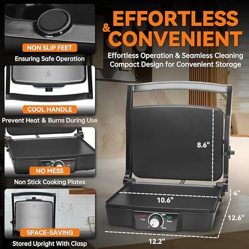 Baker's Friend Panini Press Electric Griddle, Panini Grill Press Sandwich Maker Press, Grilled Cheese Maker, Sandwichera Electrical, Browning Control, Non Stick Surfaces, 4-Slices, Stainless Steel - 4