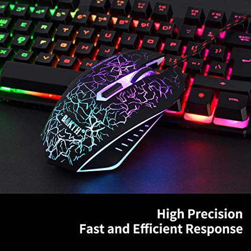 BAKTH Multiple Color Rainbow LED Backlit Mechanical Feeling USB Wired Gaming Keyboard and Mouse Combo for Working or Game - 3