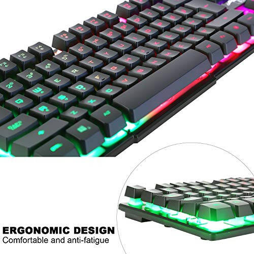 BAKTH Multiple Color Rainbow LED Backlit Mechanical Feeling USB Wired Gaming Keyboard and Mouse Combo for Working or Game - 5