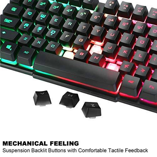 BAKTH Multiple Color Rainbow LED Backlit Mechanical Feeling USB Wired Gaming Keyboard and Mouse Combo for Working or Game - 6