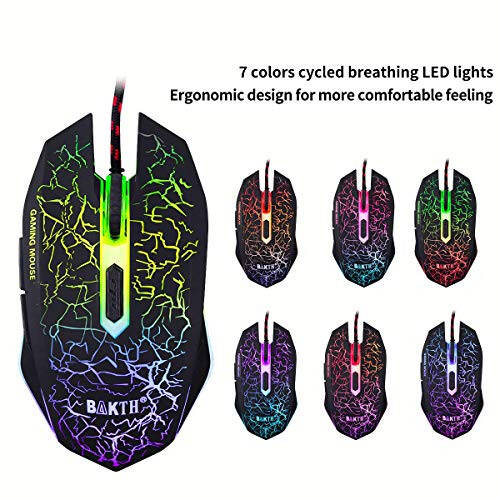 BAKTH Multiple Color Rainbow LED Backlit Mechanical Feeling USB Wired Gaming Keyboard and Mouse Combo for Working or Game - 7