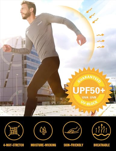 BALEAF Erkek Güneş Koruyucu Tişörtler UV SPF UPF 50+ Uzun Kollu Raşgard Balıkçılık Koşu Hızlı Kuru Hafif - 8