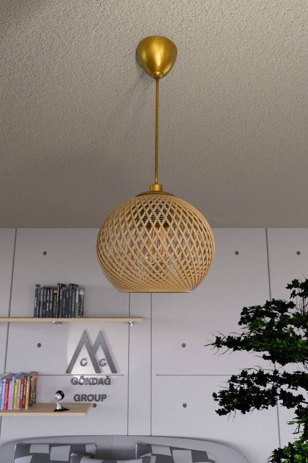 Balle Wicker Pendant Ball Chandelier Gold Cable - 3