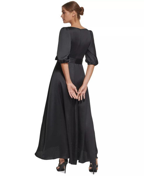 Balloon-Sleeve Faux-Wrap Gown Black - 2