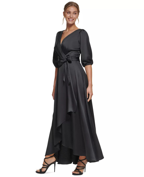 Balloon-Sleeve Faux-Wrap Gown Black - 3