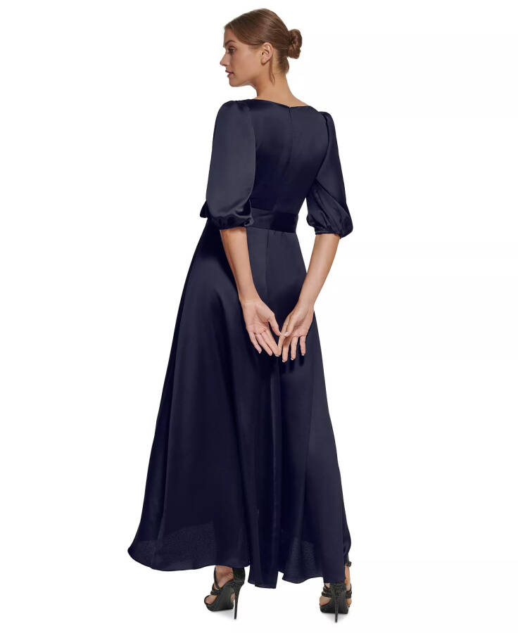 Balloon-Sleeve Faux-Wrap Gown Midnight - 2