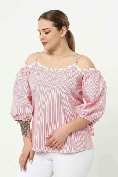 Balloon Sleeve Oversized Blouse Red - 1