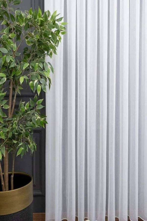 Bamboo Curtain with Ruffles, Wrinkle-Free, Ironless, Sheer Curtain, 1 to 3 Pleated - 1