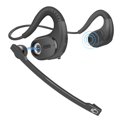 BANIGIPA Bluetooth Headset with Removable Microphone, Noise Cancelling Wireless Headset for Phones Laptop Computer PC, Open Ear Headphones for Office Meeting Running Cycling Driving Working-12 Hrs - 1