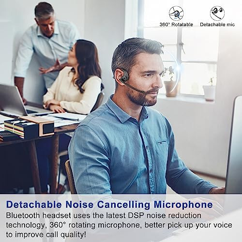 BANIGIPA Bluetooth Headset with Removable Microphone, Noise Cancelling Wireless Headset for Phones Laptop Computer PC, Open Ear Headphones for Office Meeting Running Cycling Driving Working-12 Hrs - 2