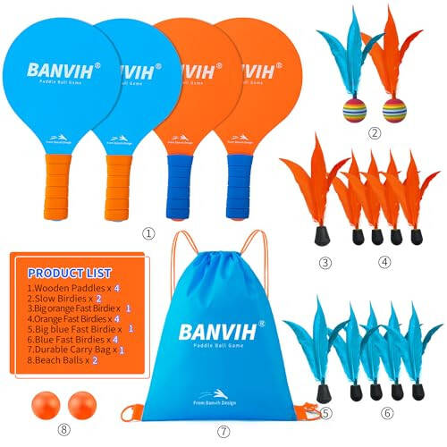 Banvih Badminton Set 4 Rackets, Paddle Ball Outdoor Games Sports Toys, Beach, Yard, Lawn, Camping Games Essentials, for Kids Teens Adults and Family - 2