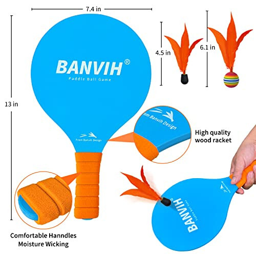 Banvih Badminton Set 4 Rackets, Paddle Ball Outdoor Games Sports Toys, Beach, Yard, Lawn, Camping Games Essentials, for Kids Teens Adults and Family - 3