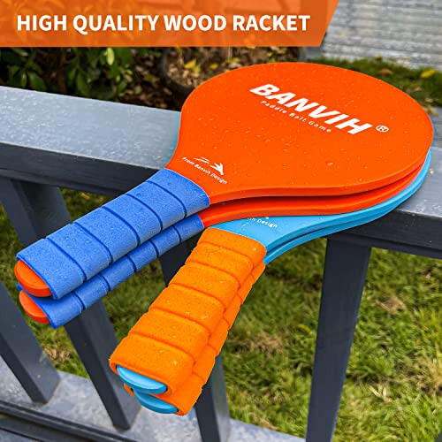 Banvih Badminton Set 4 Rackets, Paddle Ball Outdoor Games Sports Toys, Beach, Yard, Lawn, Camping Games Essentials, for Kids Teens Adults and Family - 4