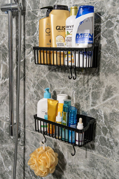 Banyor Adhesive Bathroom Shelf, 2-Piece Bathroom Organizer, Shower Shelf Organizer Shampoo Holder, Plastic - 9