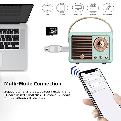 Baolira Vintage Retro Bluetooth Hoparlör Kablosuz Mini Hoparlör, Kristal Berraklığında Stereo Ses Zengin Baslı Mavi Hoparlör, iPhone, Android Cihazlar ve Tablet için Retro Taşınabilir Hoparlör (Mavi) - 2