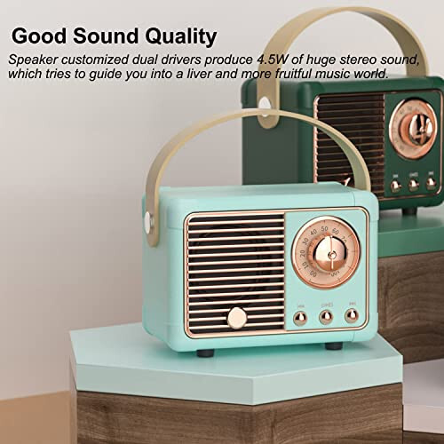 Baolira Vintage Retro Bluetooth Hoparlör Kablosuz Mini Hoparlör, Kristal Berraklığında Stereo Ses Zengin Baslı Mavi Hoparlör, iPhone, Android Cihazlar ve Tablet için Retro Taşınabilir Hoparlör (Mavi) - 4