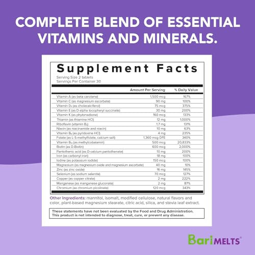 BariMelts Bariatrik Çoklu Vitamin Demir İle - 1 Aylık Tedarik (60 Hızlı Çözünen Tablet) - Ameliyat Sonrası Bariatrik Vitaminler - 9