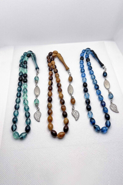 Barley patterned rosary in green, blue, brown, fire, amber hues - 1