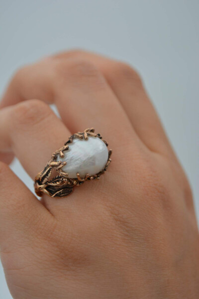 Baroque Pearl Women's Ring Metal Bronze Adjustable - 2