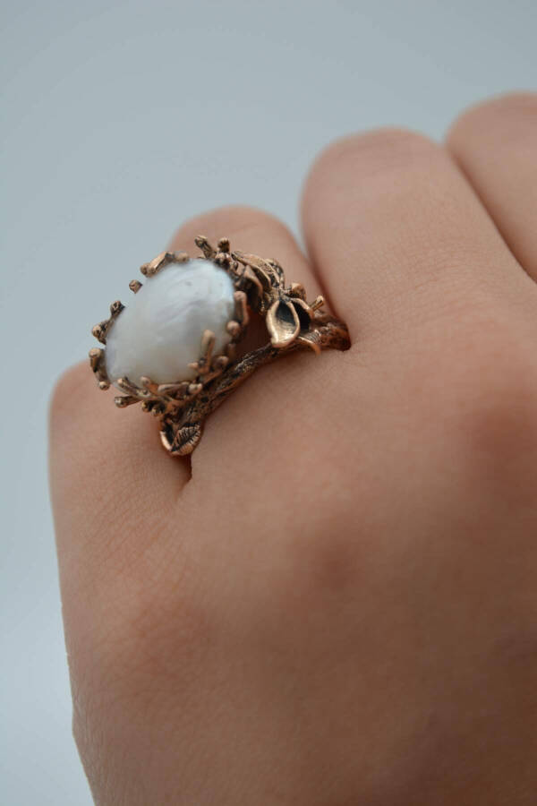 Baroque Pearl Women's Ring Metal Bronze Adjustable - 3