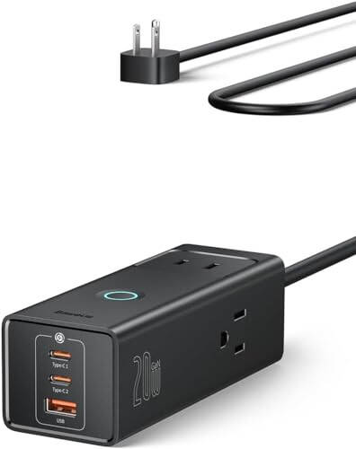 Baseus Quvvat uzatgich va zaryadlash stantsiyasi - 1200J, PD20W USB C zaryadlovchi uzatma kabeli, 3 ta AC rozetka va 3 ta USB tez zaryadlash porti bilan (ofis, yotoqxonasi, uy uchun) - 1