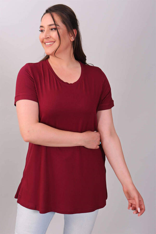 Basic burgundy blouse with a collar - 1