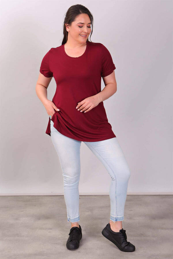 Basic burgundy blouse with a collar - 2