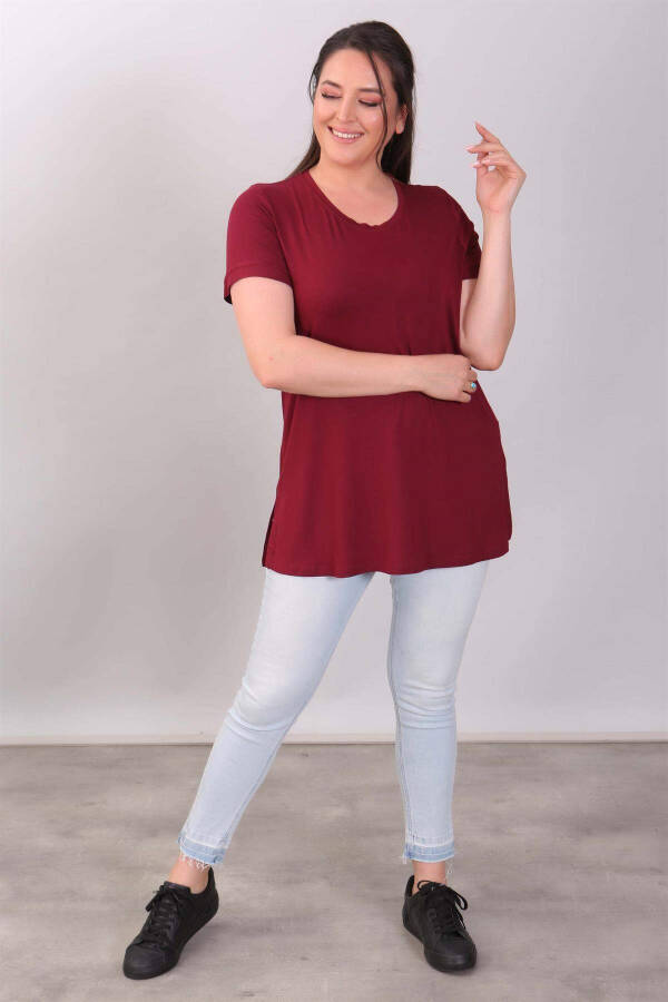 Basic burgundy blouse with a collar - 3