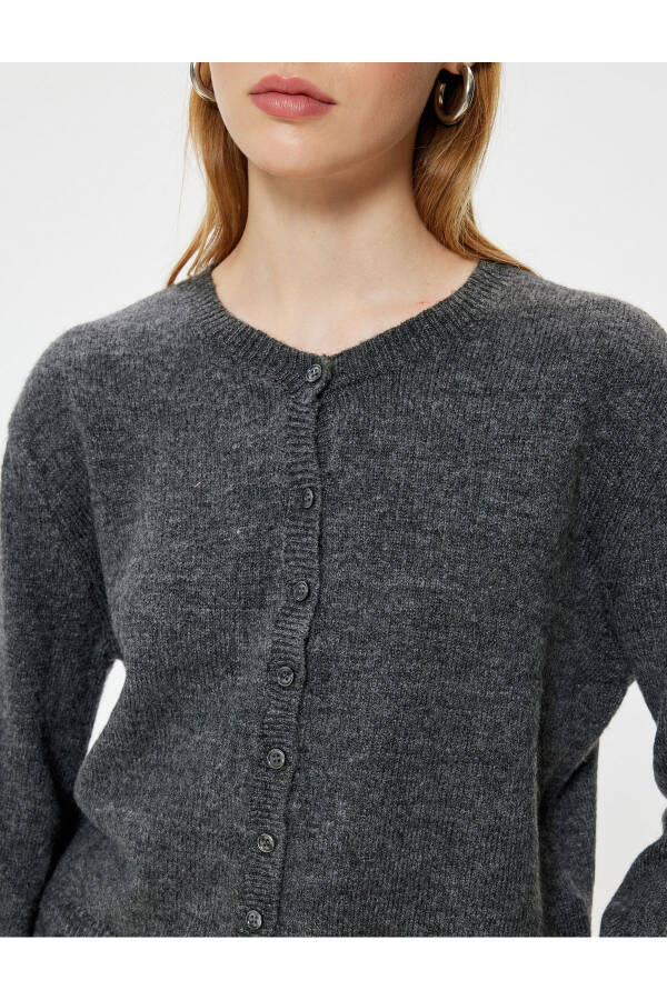 Basic Knit Cardigan with Ribbed Collar Buttoned Long Sleeve Soft Texture - 17