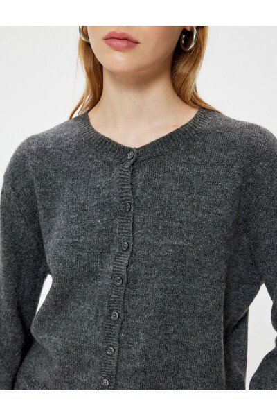 Basic Knit Cardigan with Ribbed Collar Buttoned Long Sleeve Soft Texture - 5