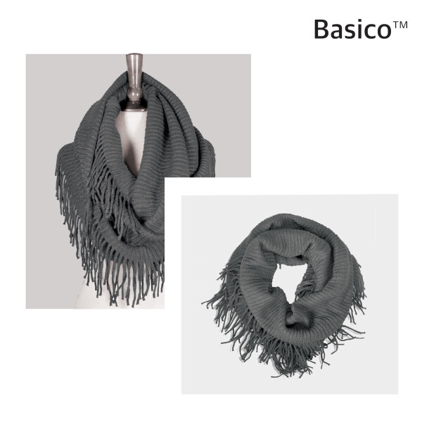 BASICO 2PK Warm Knit Winter Scarfs for Women Black and Charcoal Grey Infinity Scarf Circle Loop Scarves - 5