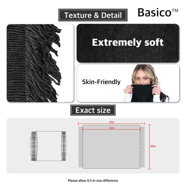 BASICO 2PK Warm Knit Winter Scarfs for Women Black and Charcoal Grey Infinity Scarf Circle Loop Scarves - 6